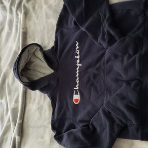 Boys L champion hooded sweatshirt navy blue